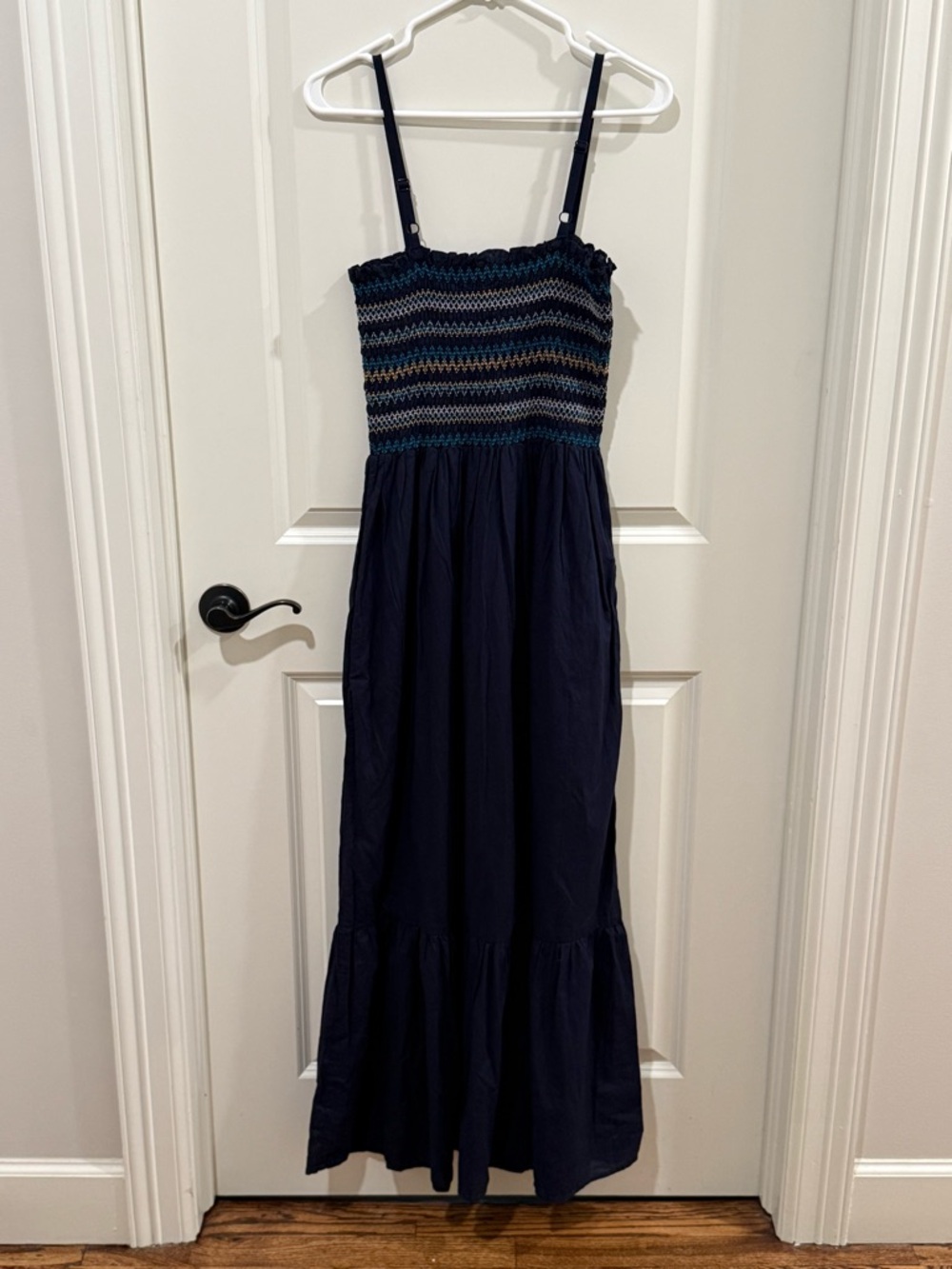 Michael Stars Alejandra Smocked Weave Admiral Blue Maxi Dress Cotton Medium - Picture 6 of 9